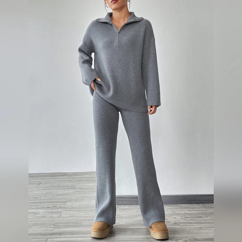 Half Zip Drop Shoulder Sweater & Knit Pants - Picture 5 of 6